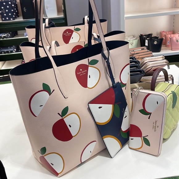 Kate Spade Honeycrisp Large Apple Tote & Honeycrisp Red Apple Continental Wallet - Picture 13 of 16